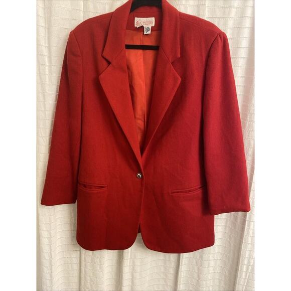 Block Island Petites By Marina Pappas 100% Pure Wool 14 Red Blazer preppy office - Picture 1 of 5